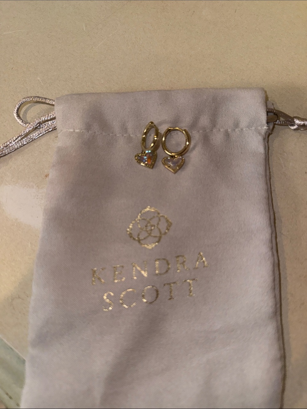 Kendra Scott Gold Heart Hoop Earrings with Iridescent Accent